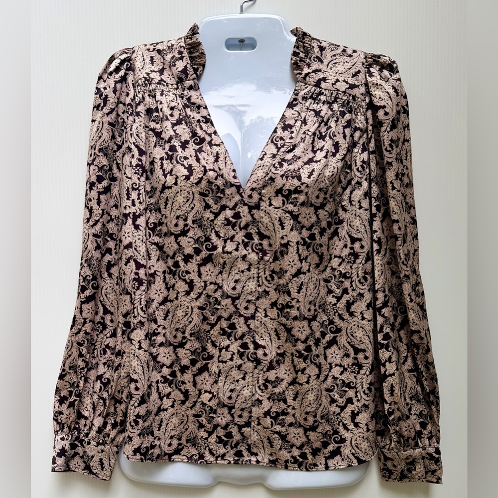 Current Air x Anthropologie | Paisley Ruffle V-Neck Blouse - Size Small